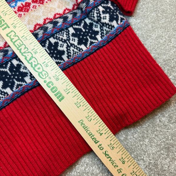 JCrew Fair Isle Crewneck Lambs Wool Blend Sweater 2X Red Navy Winter Christmas - Picture 12 of 16